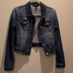 White House Black Market Blue Cropped Jean Jacket